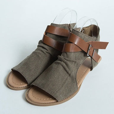 Contrasting Colored Straps Ruched Sandals
