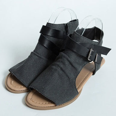 Contrasting Colored Straps Ruched Sandals