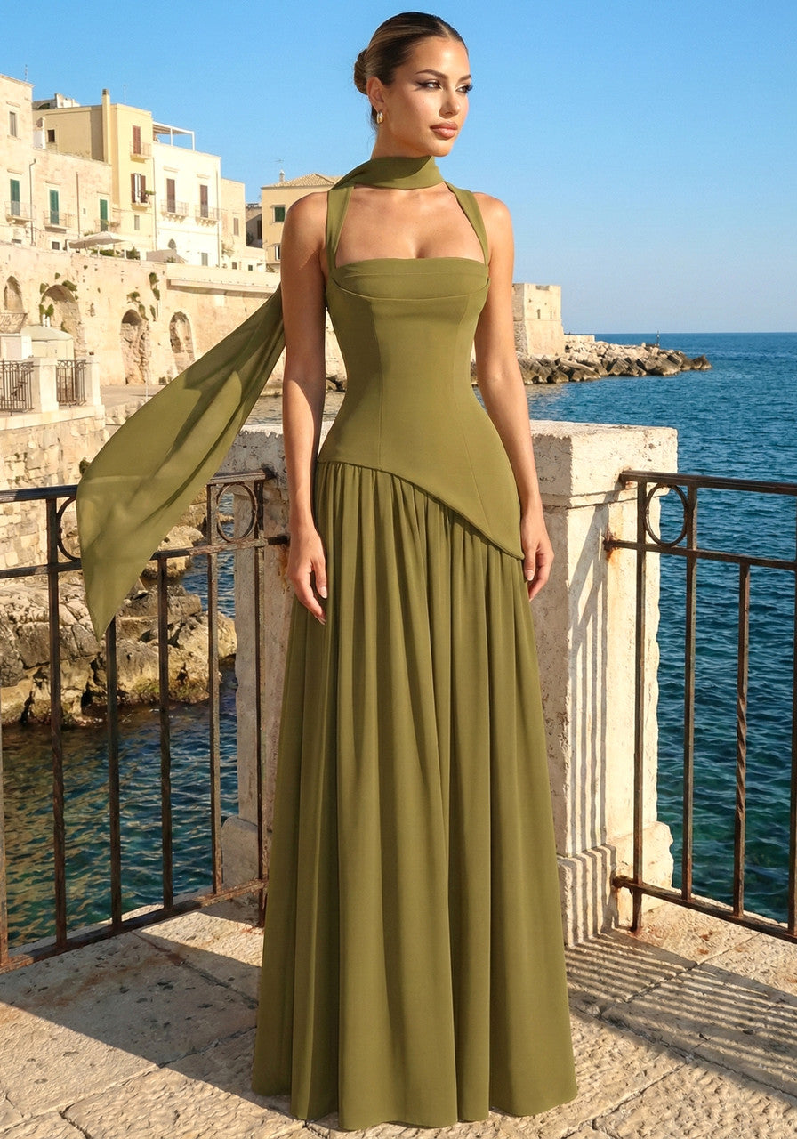 Corset A Line Maxi Dress Green