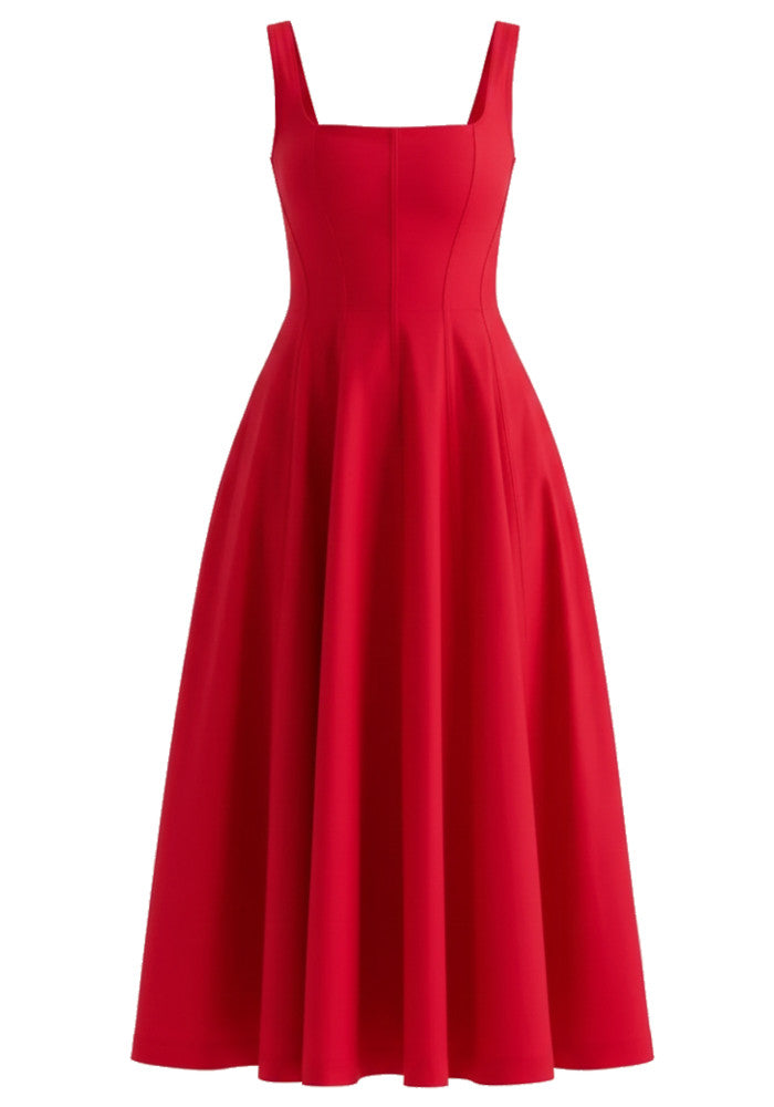 Corset A Line Midi Dress Red
