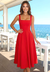Corset A Line Midi Dress Red