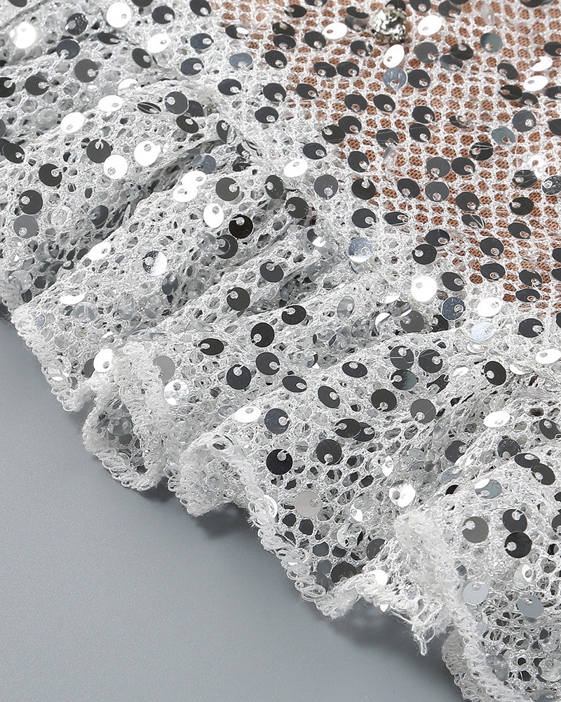 Bustier Sequin Dress Nude Silver