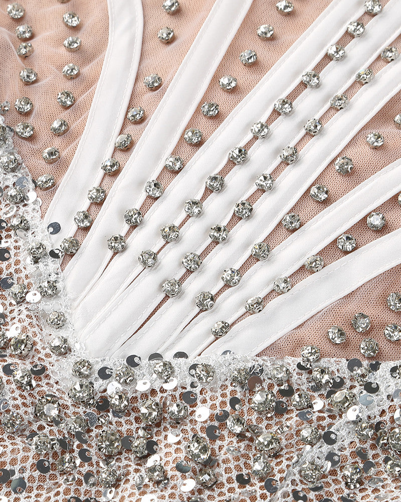 Bustier Sequin Dress Nude Silver