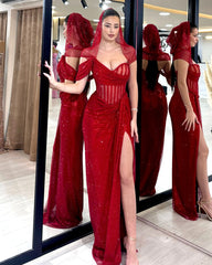 Corset Sparkly Maxi Dress Red