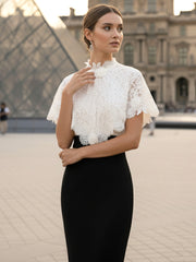 Crochet Detail Midi Dress Black White