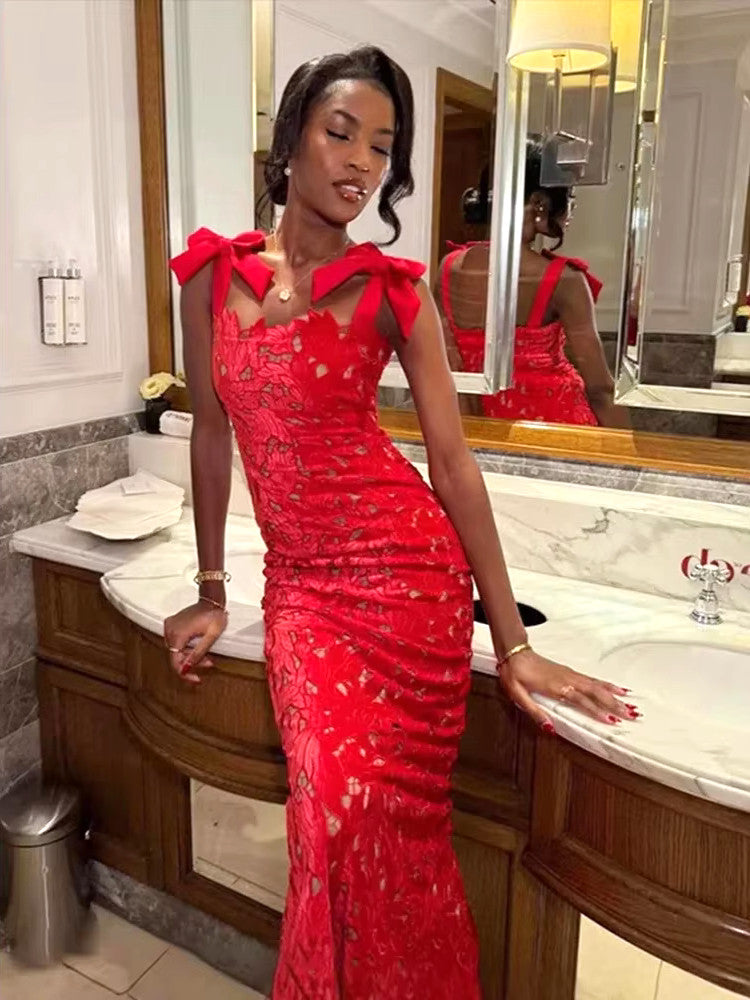Crochet Maxi Dress Red