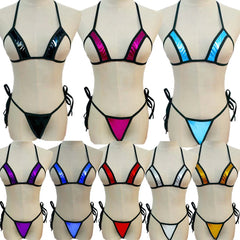 Cross-border lingerie swimsuit AliExpress eBay patent leather three-point bikini patent leather set.