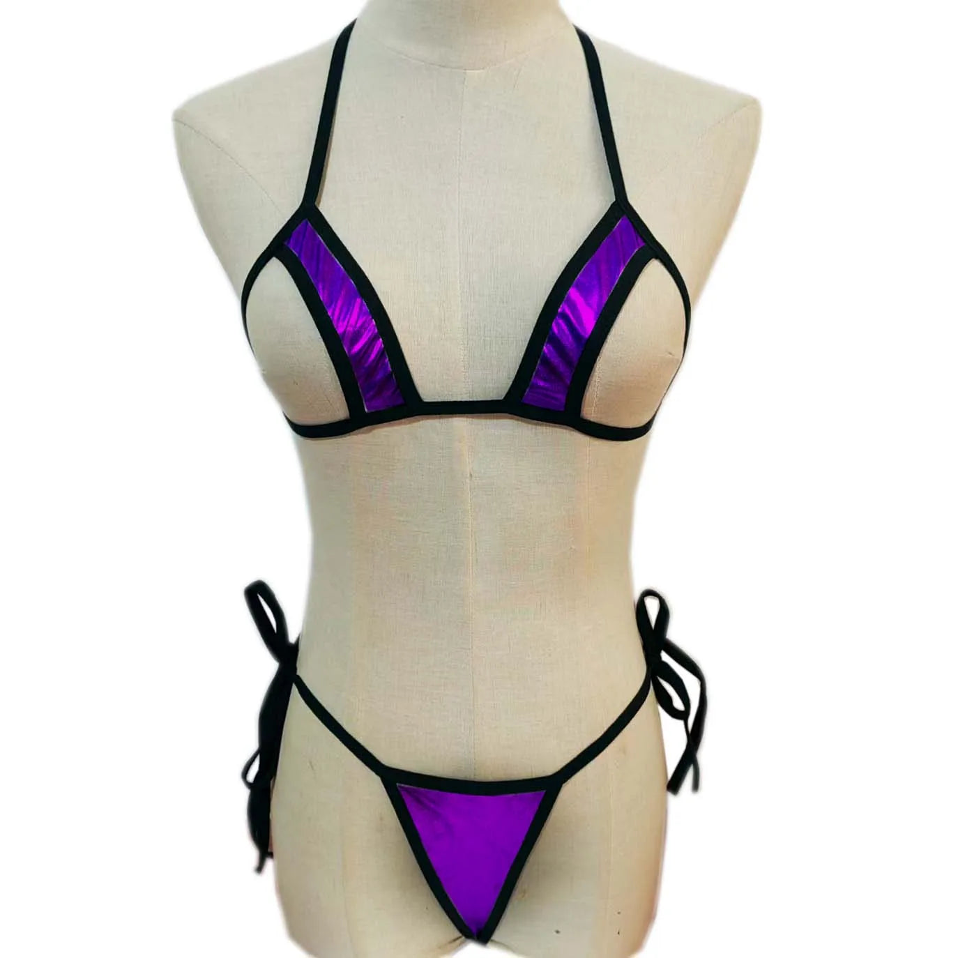 Cross-border lingerie swimsuit AliExpress eBay patent leather three-point bikini patent leather set.
