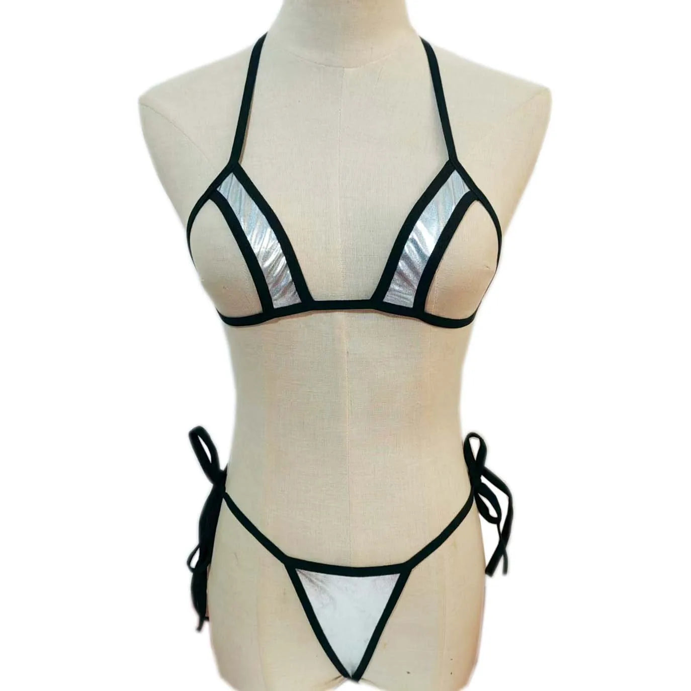 Cross-border lingerie swimsuit AliExpress eBay patent leather three-point bikini patent leather set.