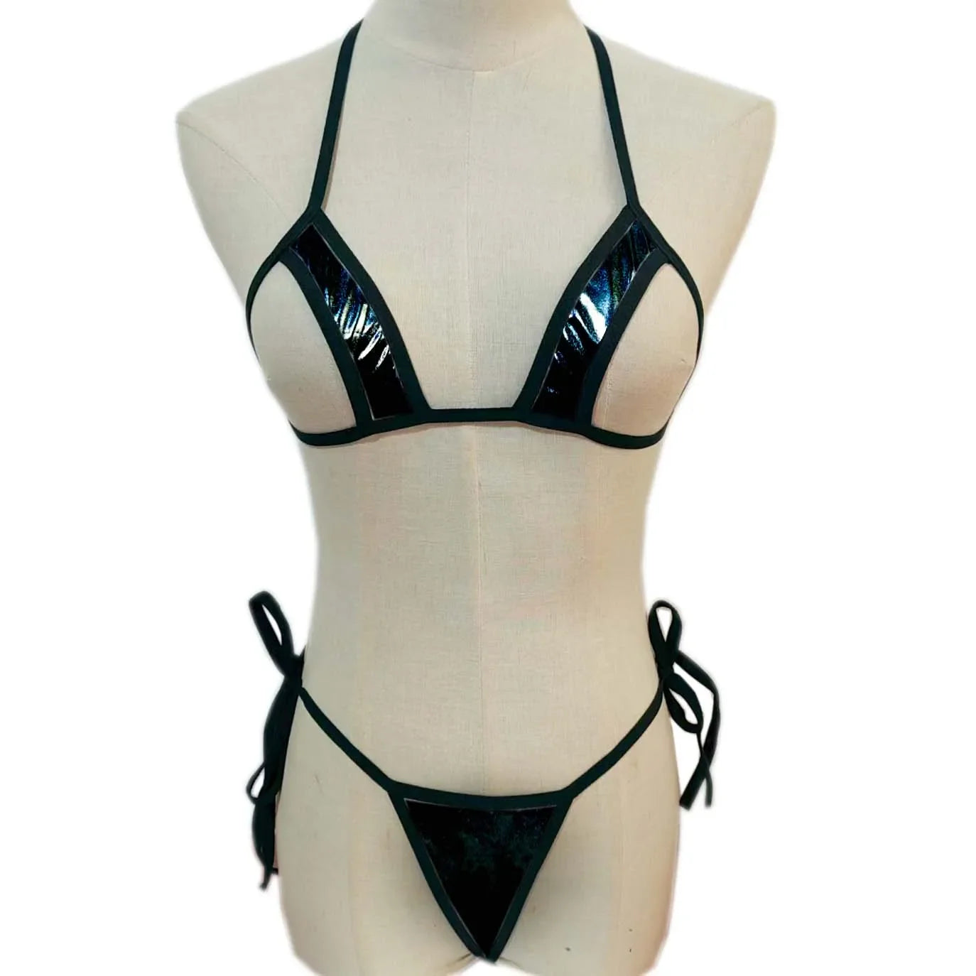Cross-border lingerie swimsuit AliExpress eBay patent leather three-point bikini patent leather set.