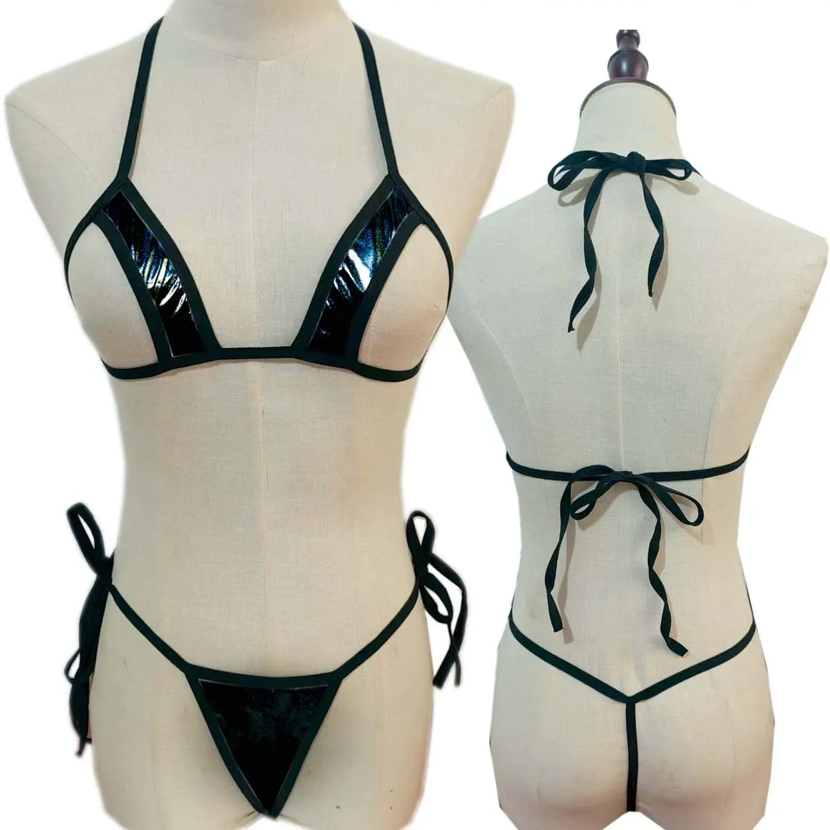 Cross-border lingerie swimsuit AliExpress eBay patent leather three-point bikini patent leather set.