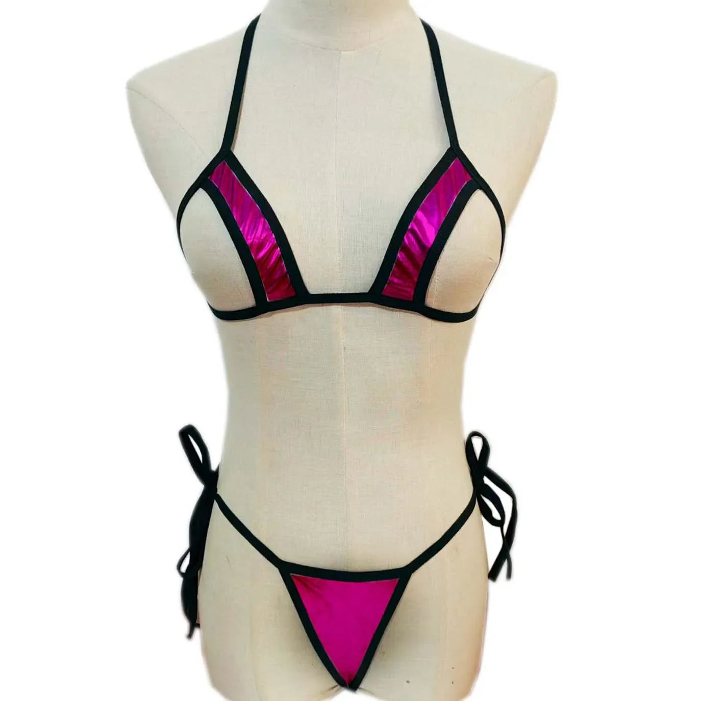 Cross-border lingerie swimsuit AliExpress eBay patent leather three-point bikini patent leather set.