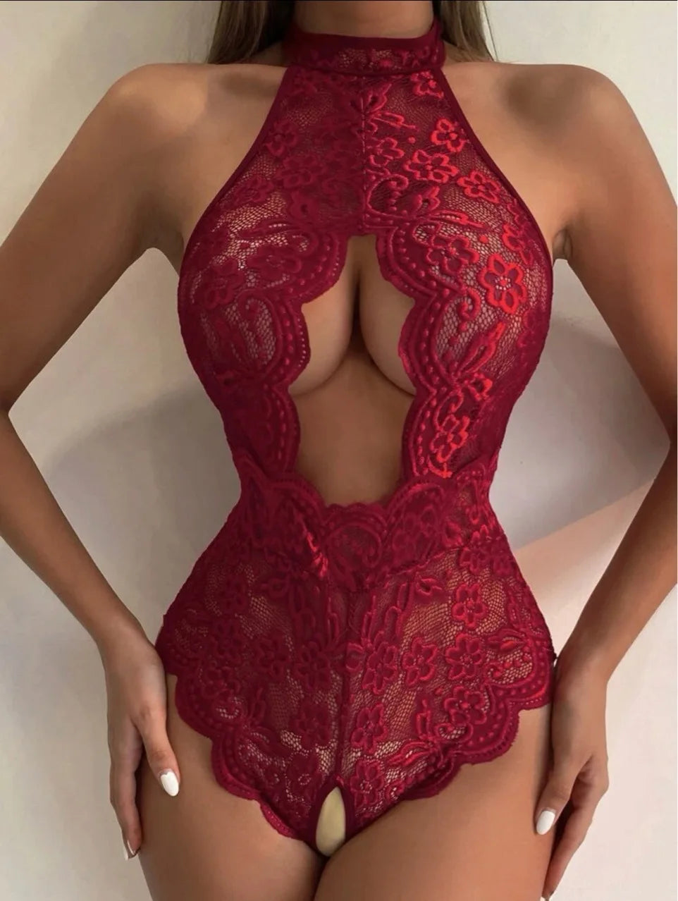 Crotchless Red Lingerie Erotic Clothing Lace