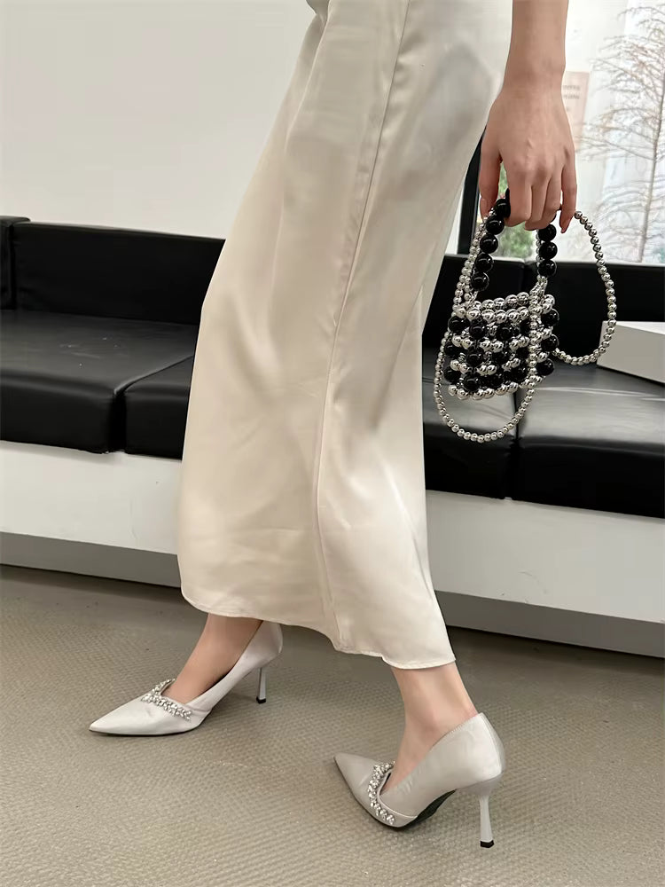 Crystal Banquet Design Slip-On Pointed Toe Thin High Heels