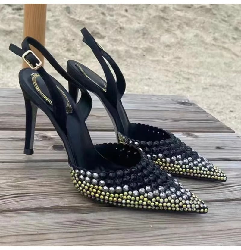 Luxury Rhinestones Gradient Slingbacks Crystal Banquet Stiletto High Heels Party Prom Shoes