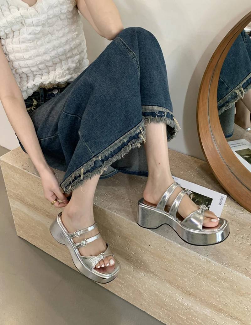 Crystal Decoration Street Style Platform High Heel Sandals