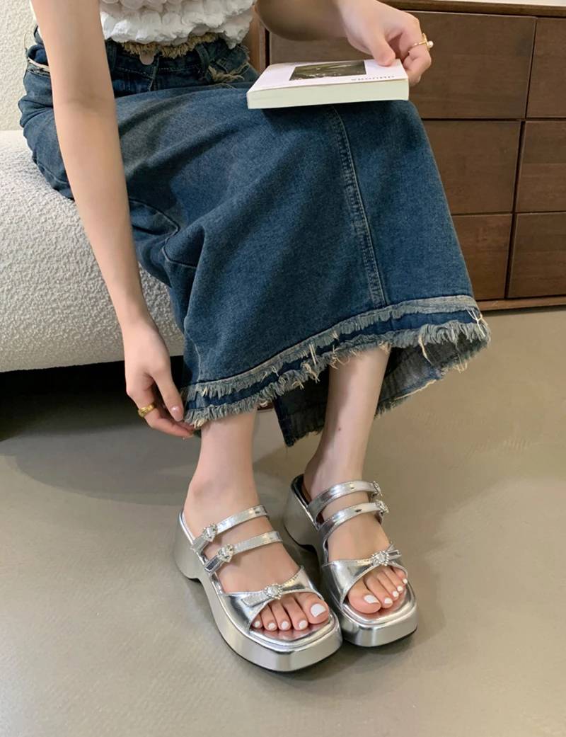 Crystal Decoration Street Style Platform High Heel Sandals