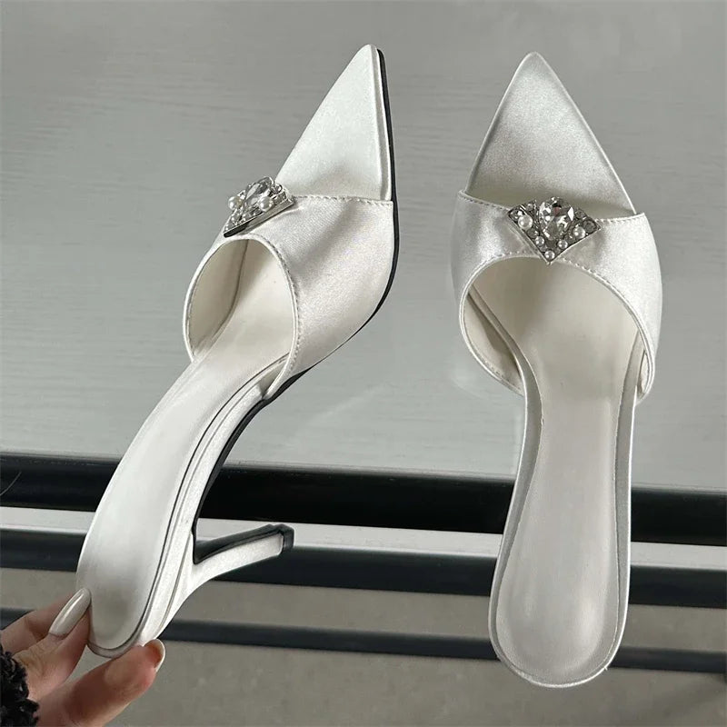 Crystal Diamond Pointed Toe Banquet Slides High Heel Sandals