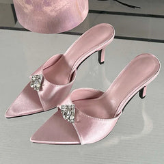 Crystal Diamond Pointed Toe Banquet Slides High Heel Sandals
