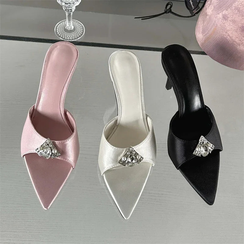 Crystal Diamond Pointed Toe Banquet Slides High Heel Sandals