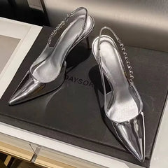 Crystal Metallic Pointy Toe Stiletto Heeled Party Dress Shoes Sandals