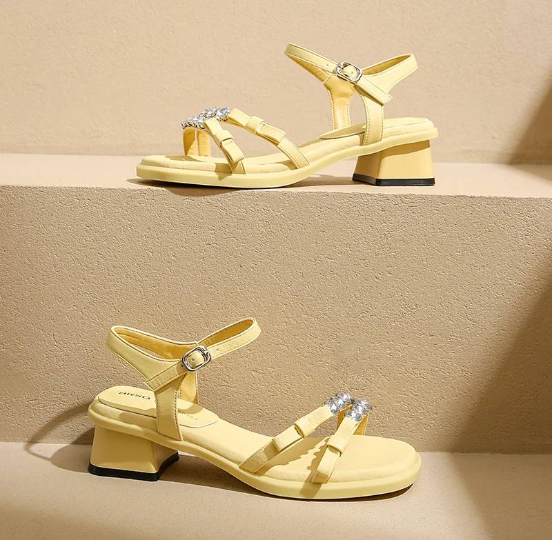Crystal Narrow Band Back Strap Outdoor Thick Heel Sandals