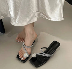 Crystal Narrow Band Street Style High Heel Slides Sandal