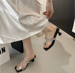 Crystal Narrow Band Street Style High Heel Slides Sandal