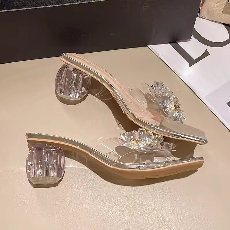 Crystal Thin Heels Casual Dress Pumps Chunky Heels Sandals