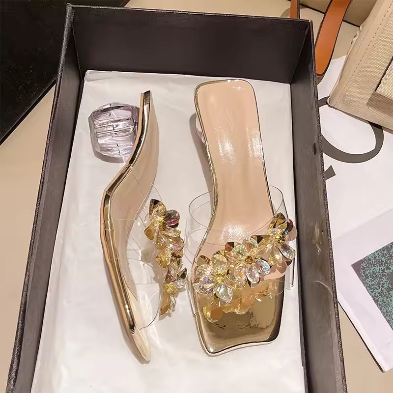 Crystal Thin Heels Casual Dress Pumps Chunky Heels Sandals