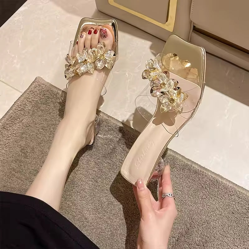 Crystal Thin Heels Casual Dress Pumps Chunky Heels Sandals