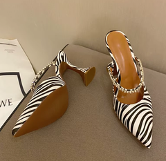 Crystal Slingback Zebra SLIP-ON Pointed Toe Strange Style High Heels