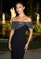 Crystal Bardot Maxi Dress Black