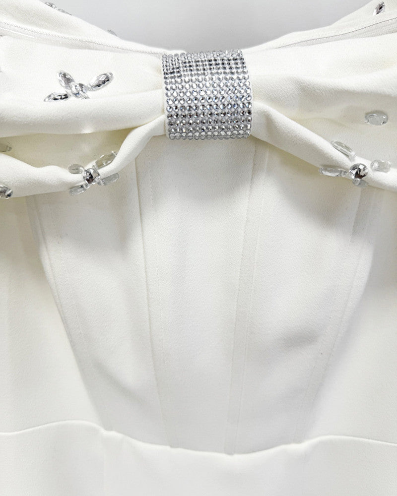 Crystal Bardot Midi Dress White