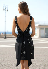 Crystal Bow Detail Backless A Line Dress Black