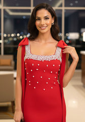 Crystal Bow Detail Dress Red
