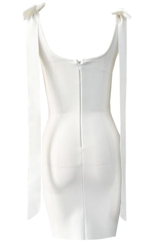 Crystal Bow Detail Dress White