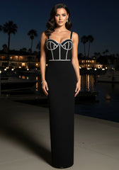 Crystal Embellished Bustier Maxi Dress Black