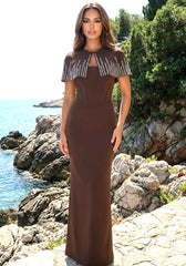 Crystal Cape Detail Maxi Dress Brown