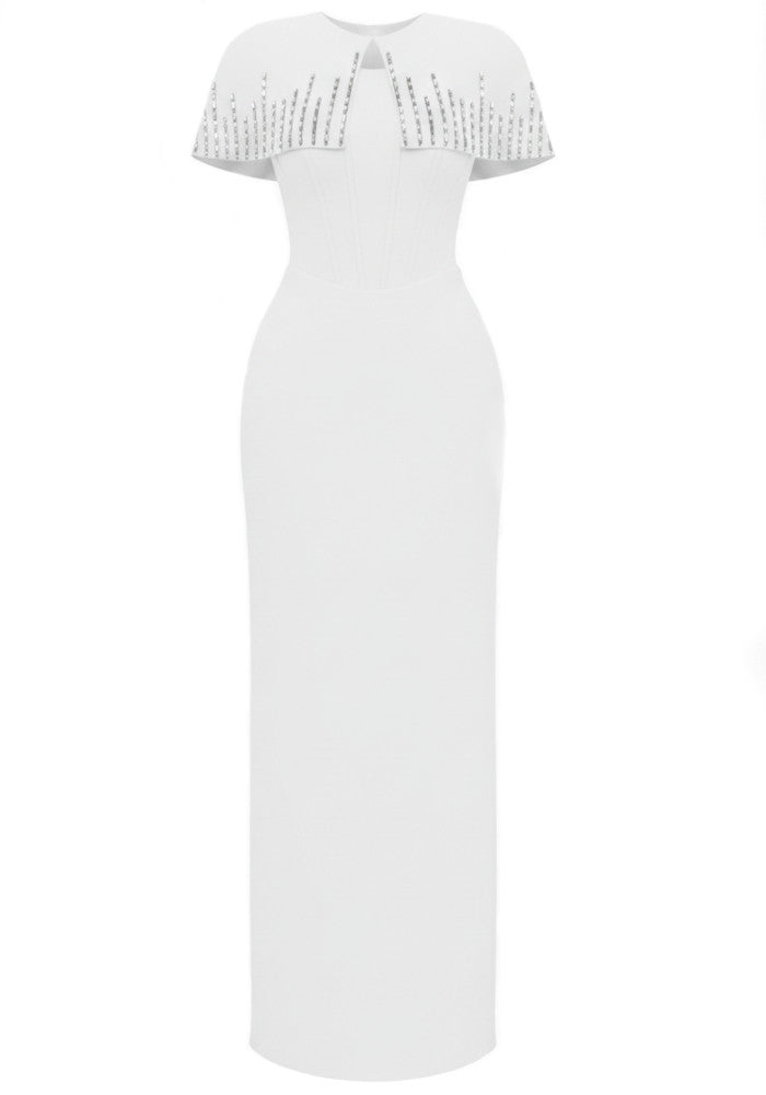 Crystal Cape Detail Maxi Dress White