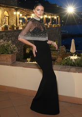 Crystal Cape Maxi Dress Black