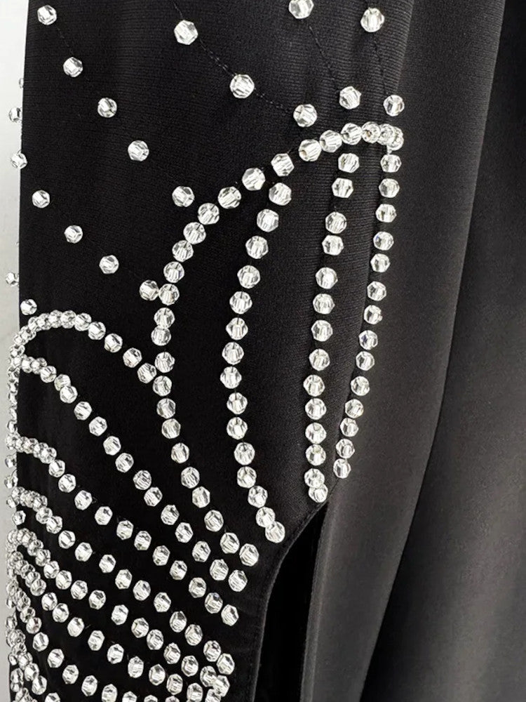 Crystal Embellished Cape Sleeve Maxi Dress Black