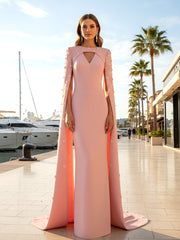 Crystal Cape Sleeve Maxi Dress Pink