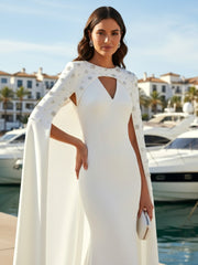 Crystal Cape Sleeve Maxi Dress White