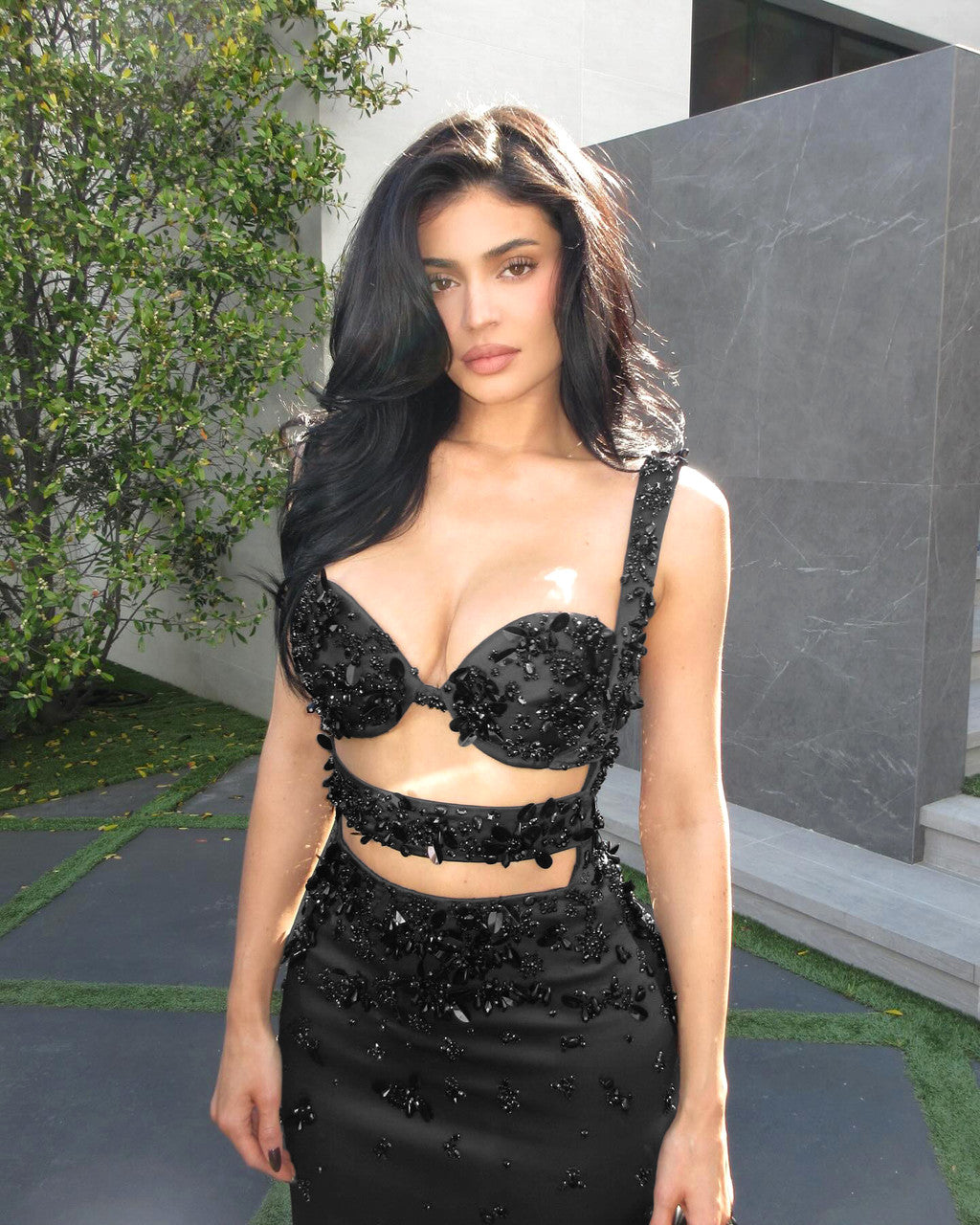 Crystal Cut Out Bustier Maxi Dress Black