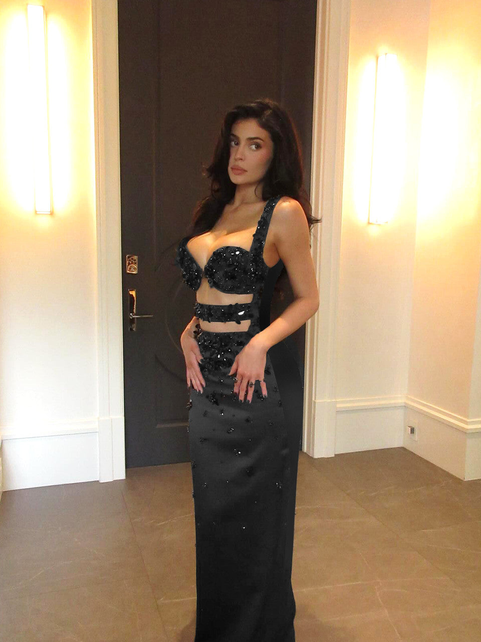 Crystal Cut Out Bustier Maxi Dress Black