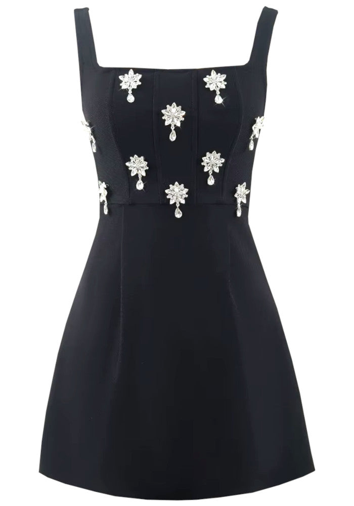 Crystal Detail A Line Dress Black