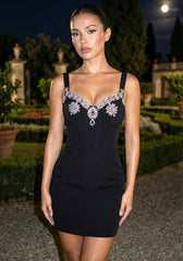 Crystal Neckline Dress Black