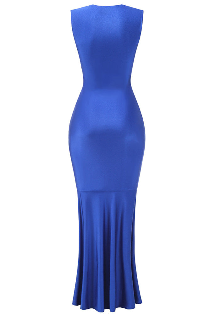 Crystal Detail Ruched Maxi Dress Blue