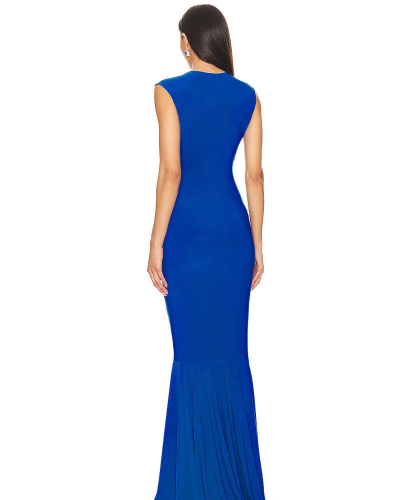 Crystal Detail Ruched Maxi Dress Blue